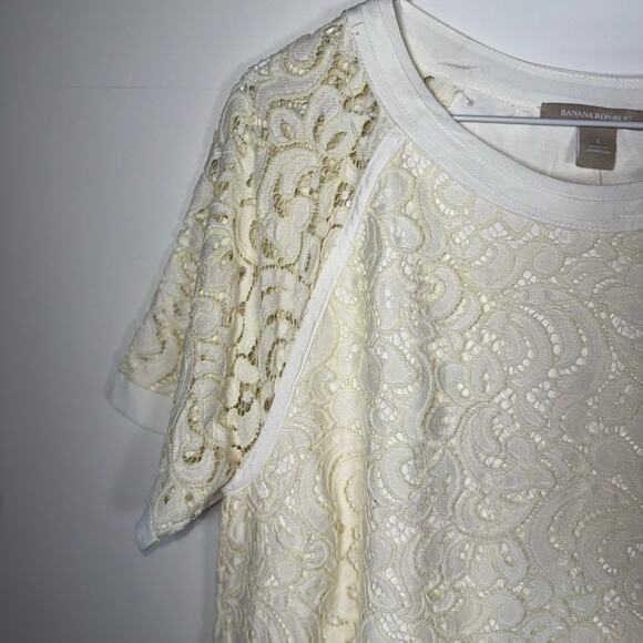 Banana Republic Lace Raglan Top Women’s L White Short Sleeve Blouse NWT - Picture 7 of 13